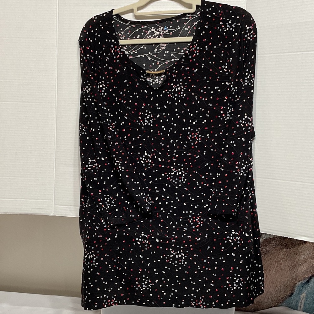 Croft & Barrow Black Dress with Red and White Dots